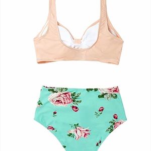 Cupshe NWT peach floral blue high waisted bikini